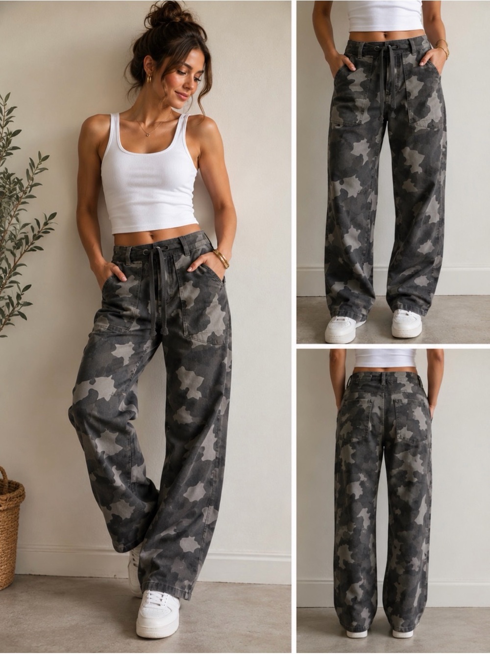 Miou Muse Barrel Leg Camouflage Jeans
